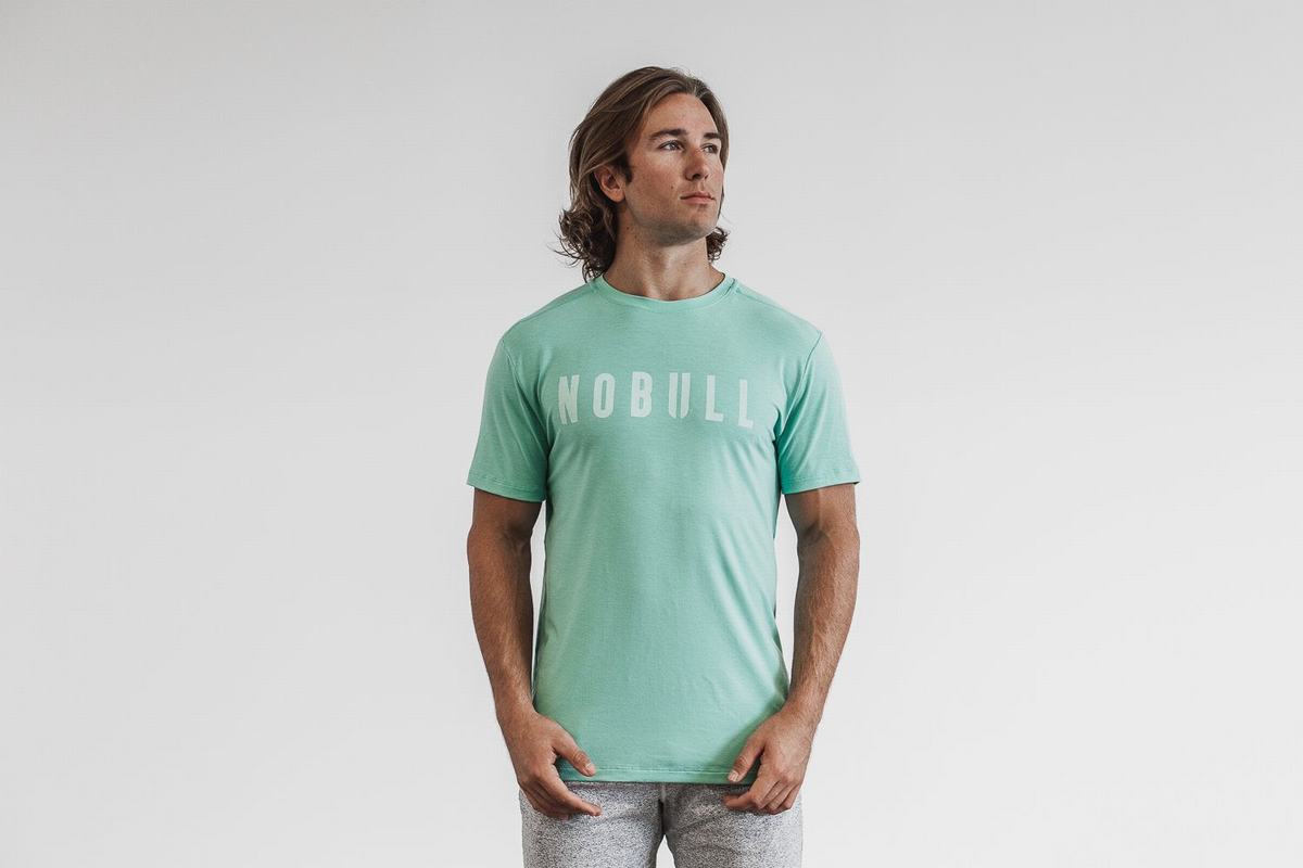 Nobull Men\'s T Shirts Light Turquoise | Australia (BJ2054)